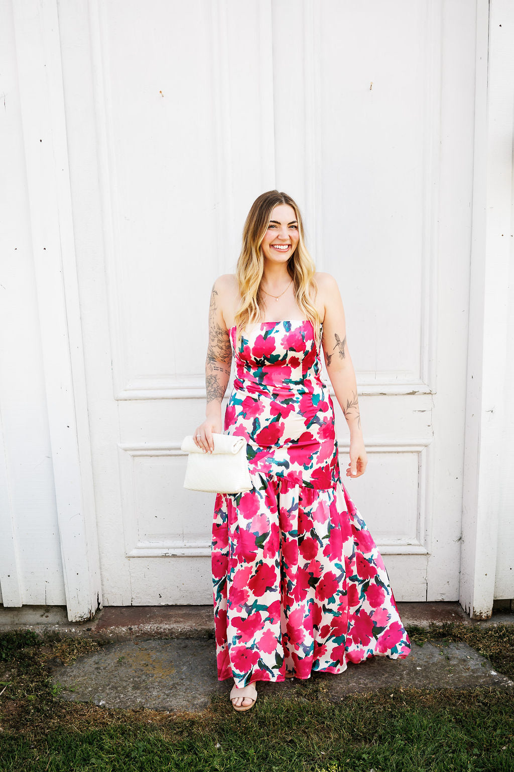 Pink Peony Strapless Dress