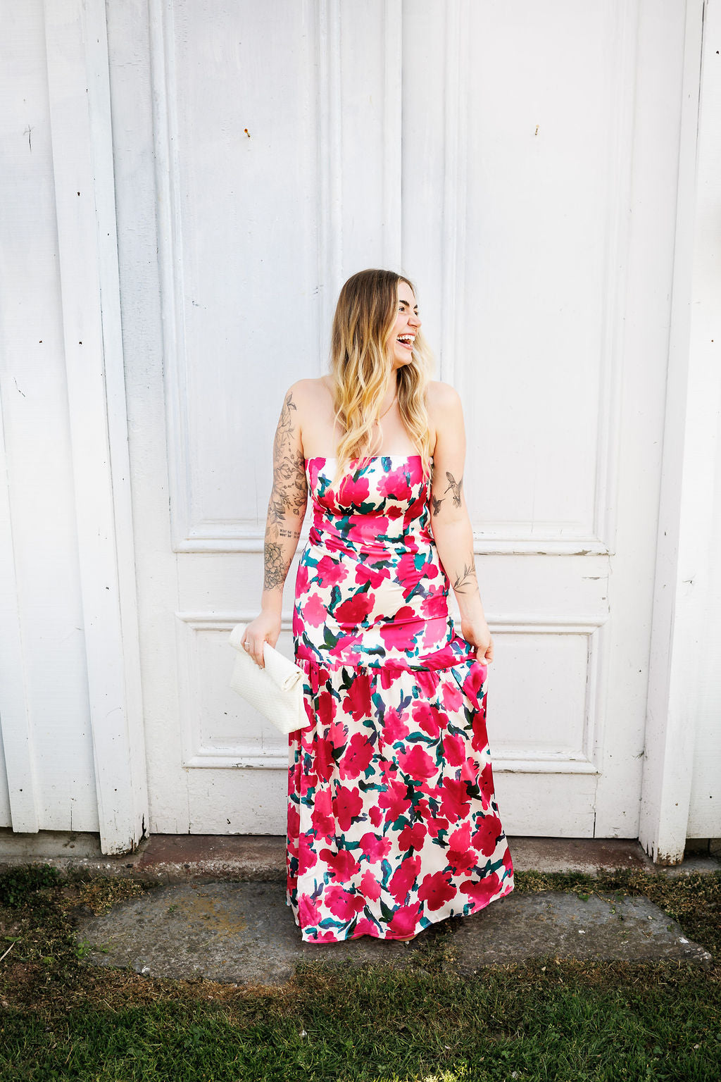 Pink Peony Strapless Dress