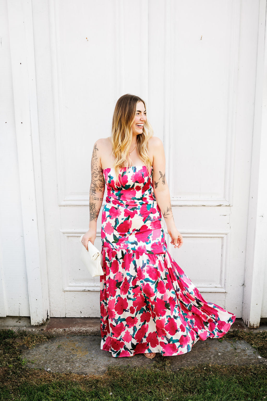 Pink Peony Strapless Dress