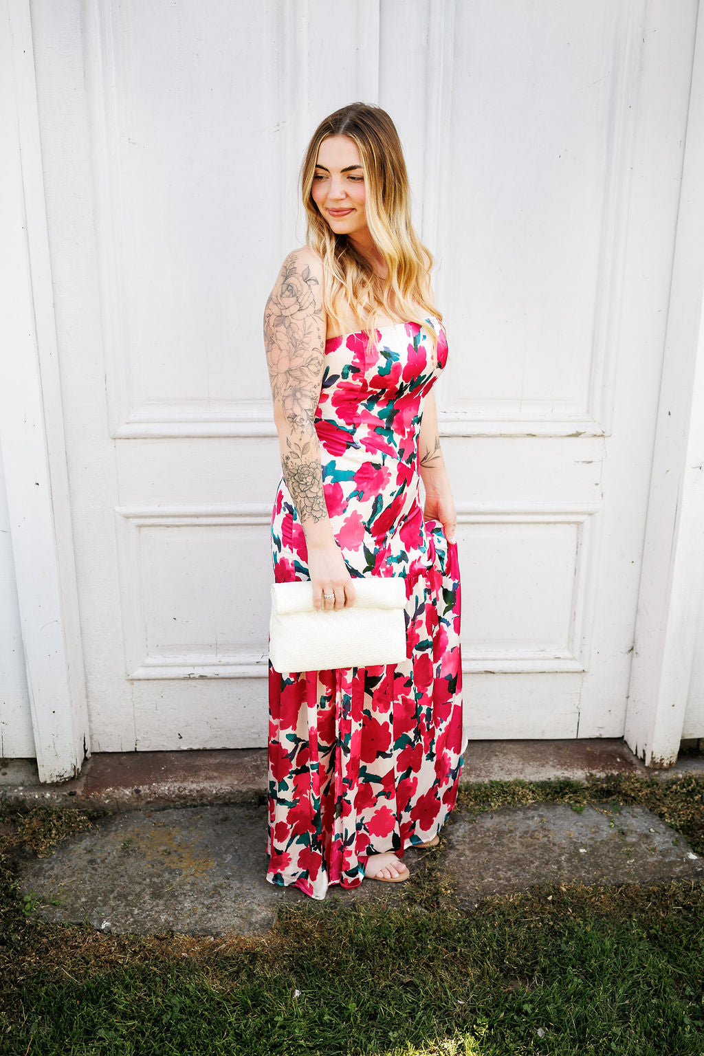 Pink Peony Strapless Dress