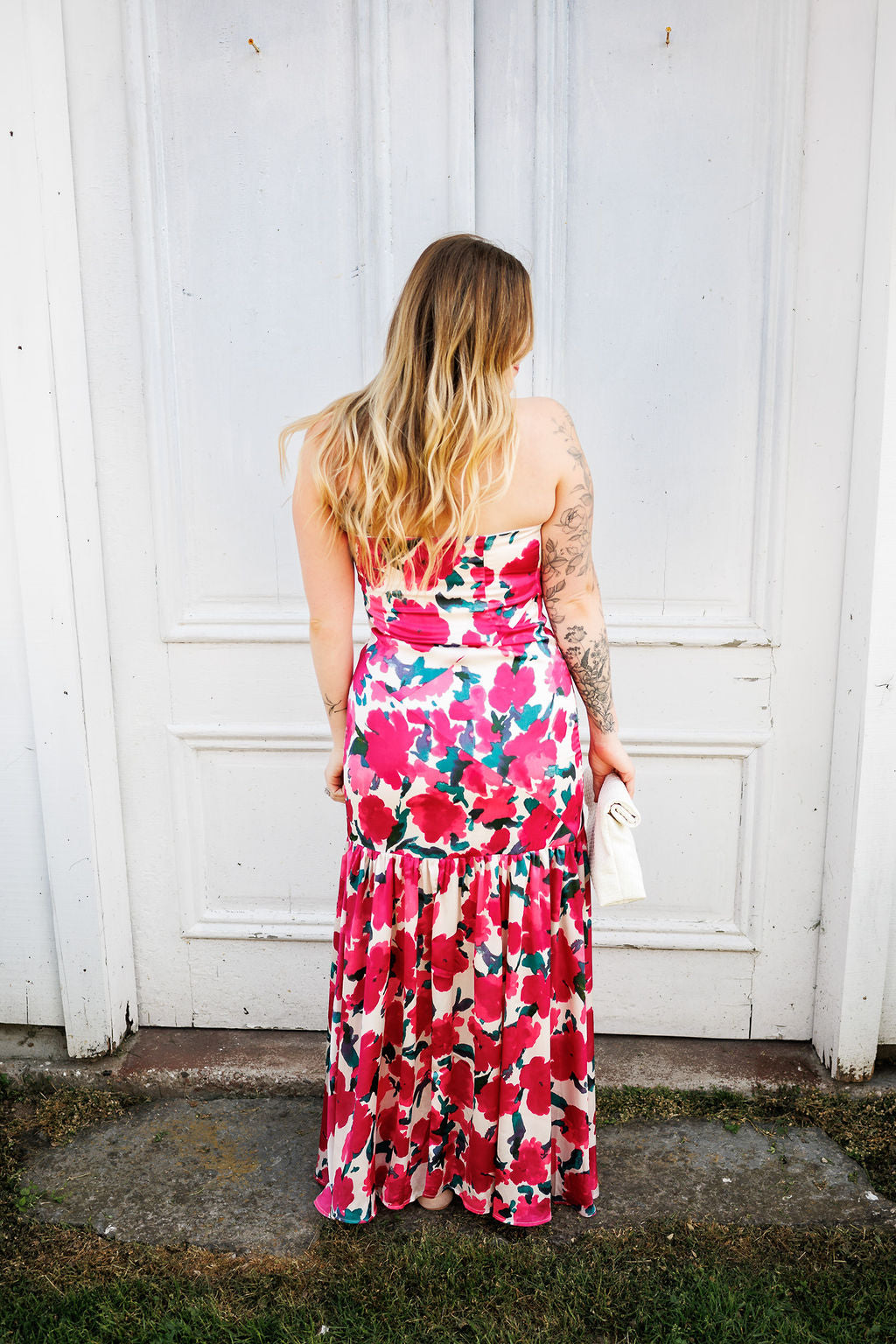Pink Peony Strapless Dress