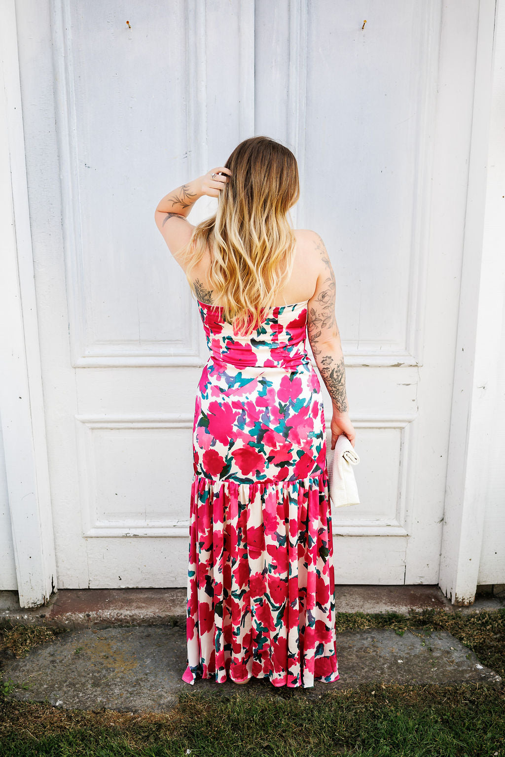 Pink Peony Strapless Dress