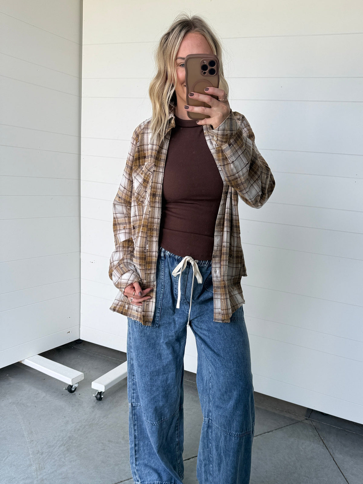 Brown/Mustard Distressed Flannel