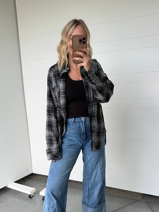 Black White Distressed Flannel