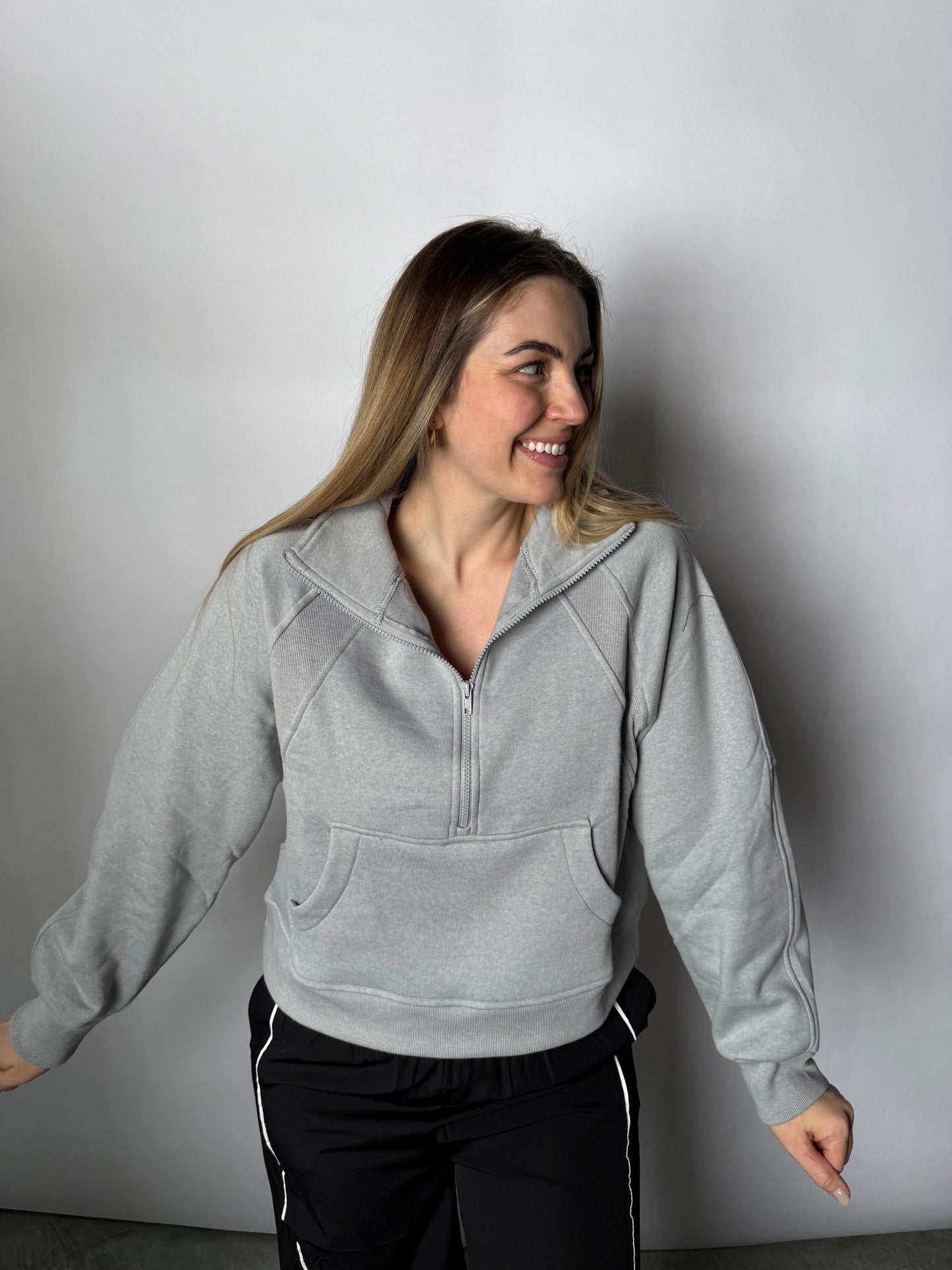All Day Half Zip Stone