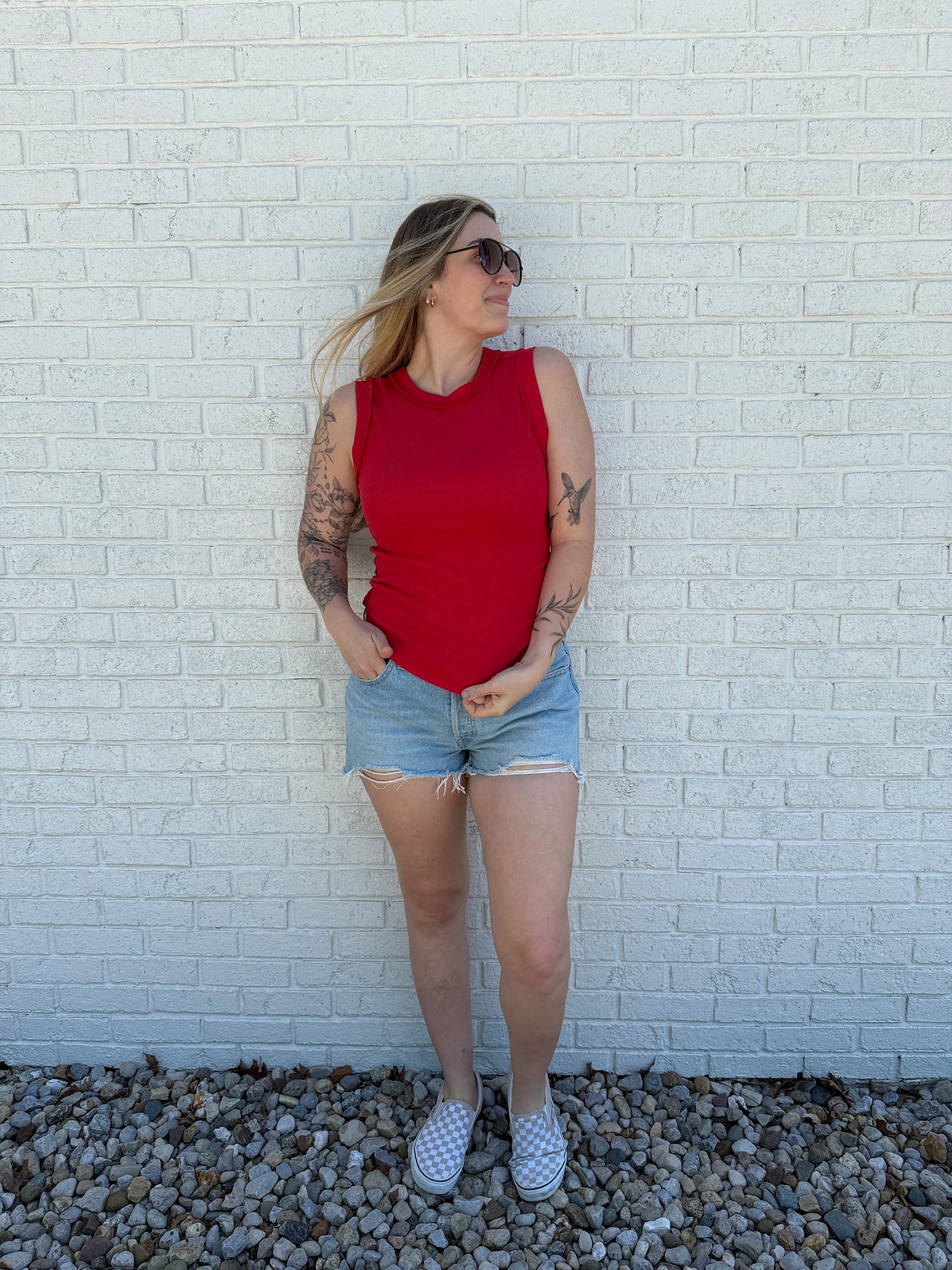 Red Ribbed Tank