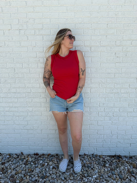 Red Ribbed Tank