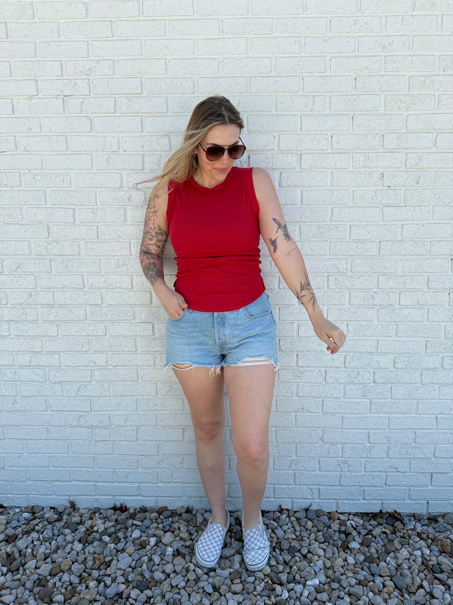 Red Ribbed Tank
