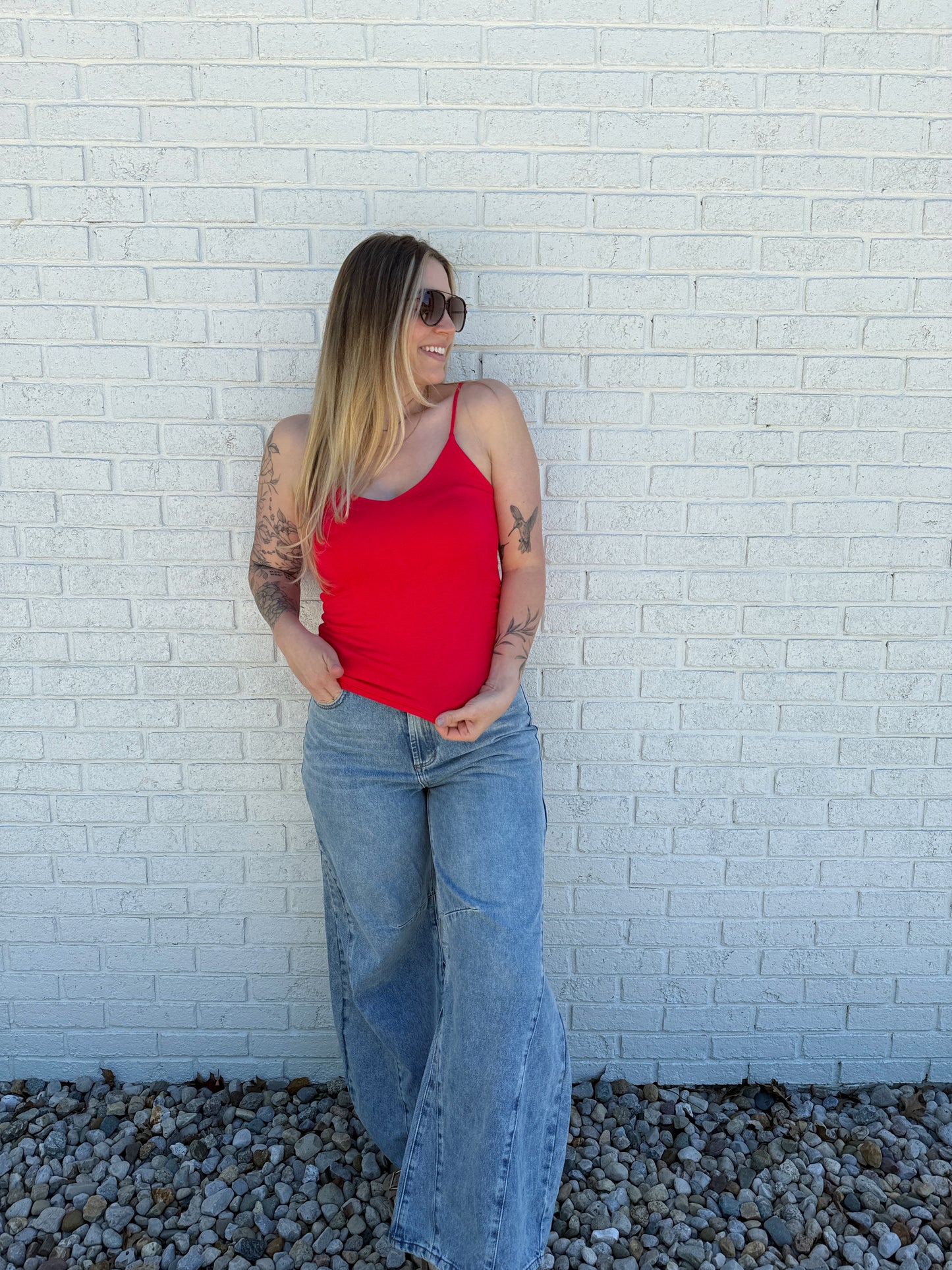Red V Neck Cami