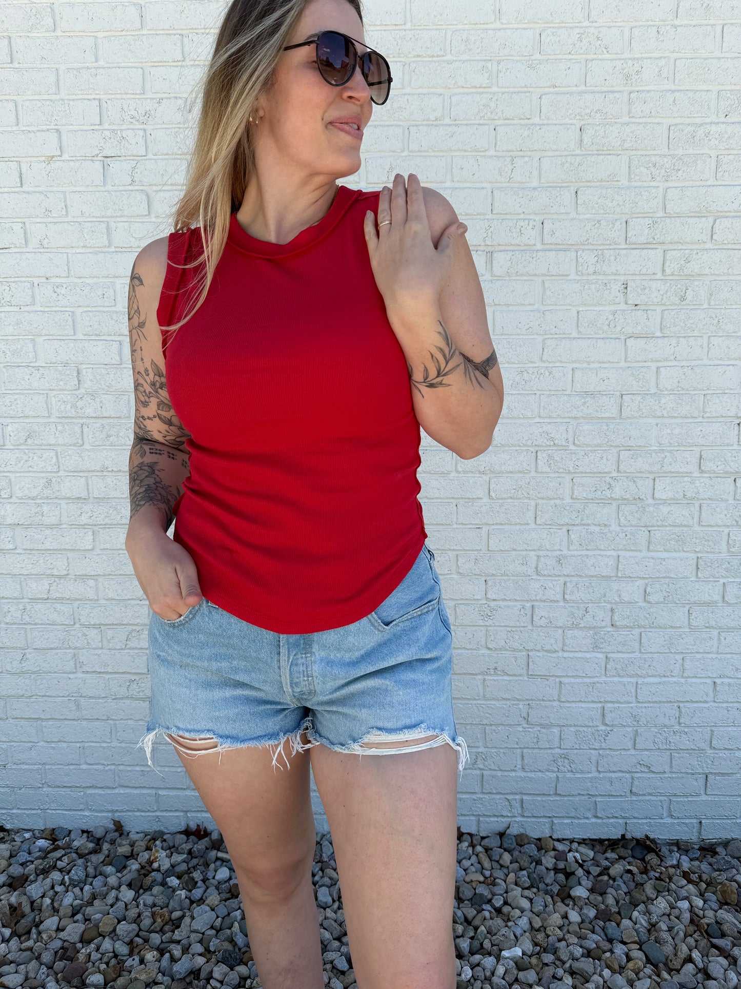 Red Ribbed Tank
