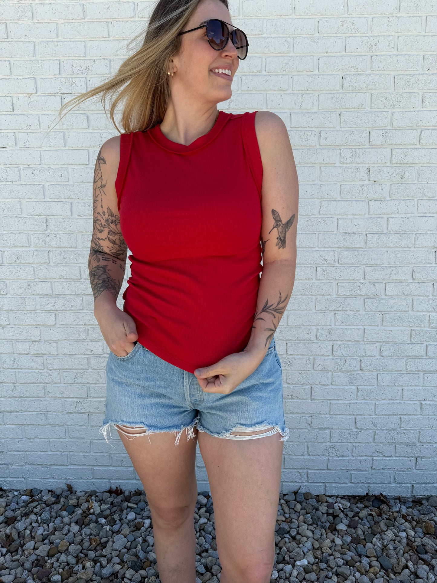 Red Ribbed Tank