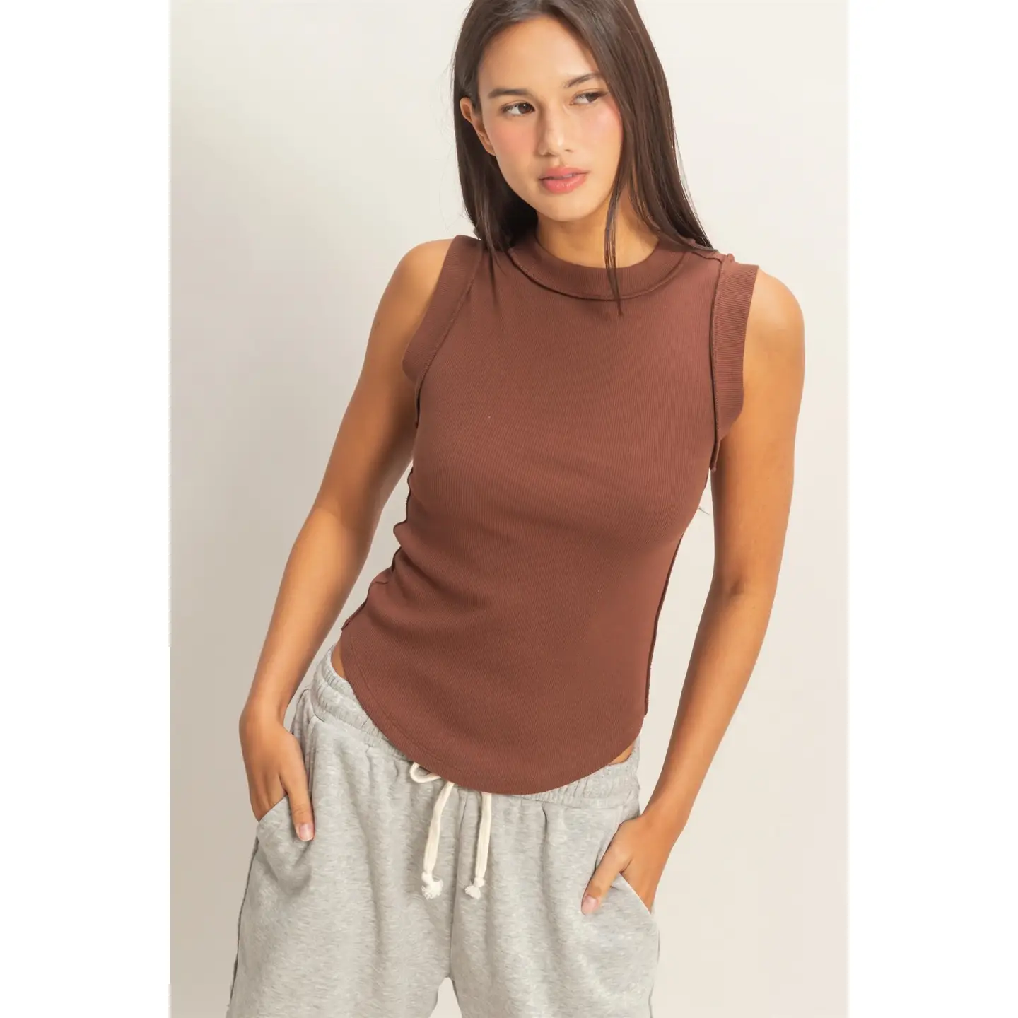 Brown Ribbed Tank